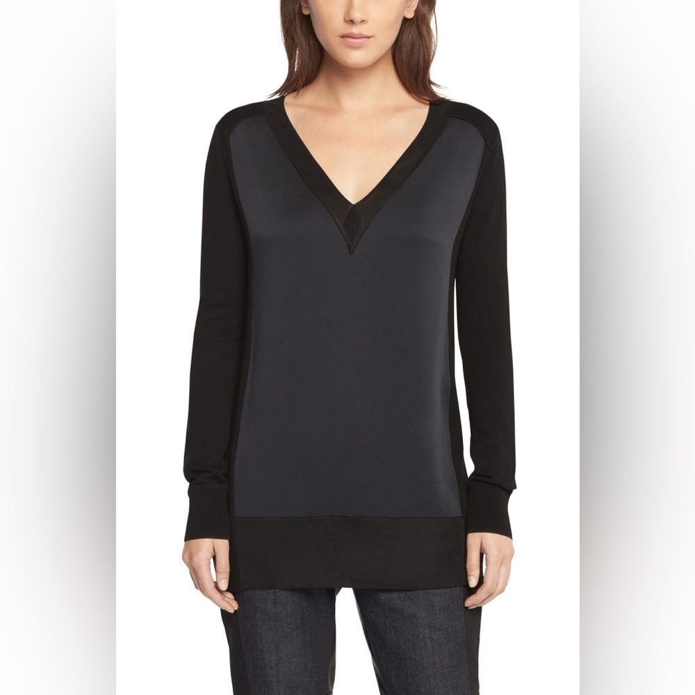 NWT Rag & Bone Vivienne V-Neck Tunic Top Small Black Silk Front Colorblock Long